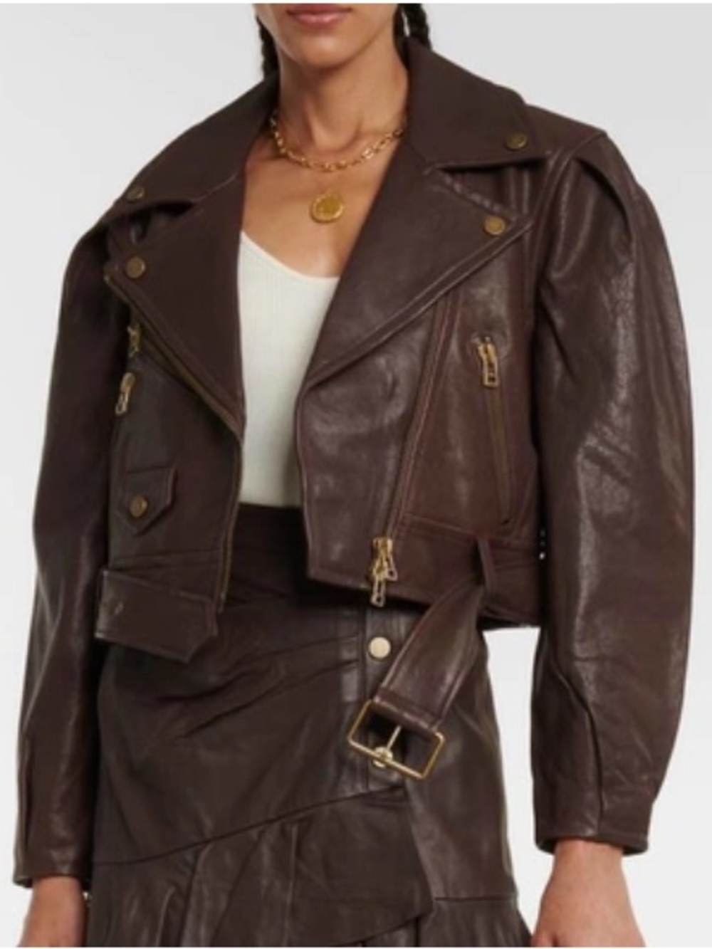 NWT Veronica Beard Marea Leather Moto Jacket Brown Size 8 DOES NOT ZIP